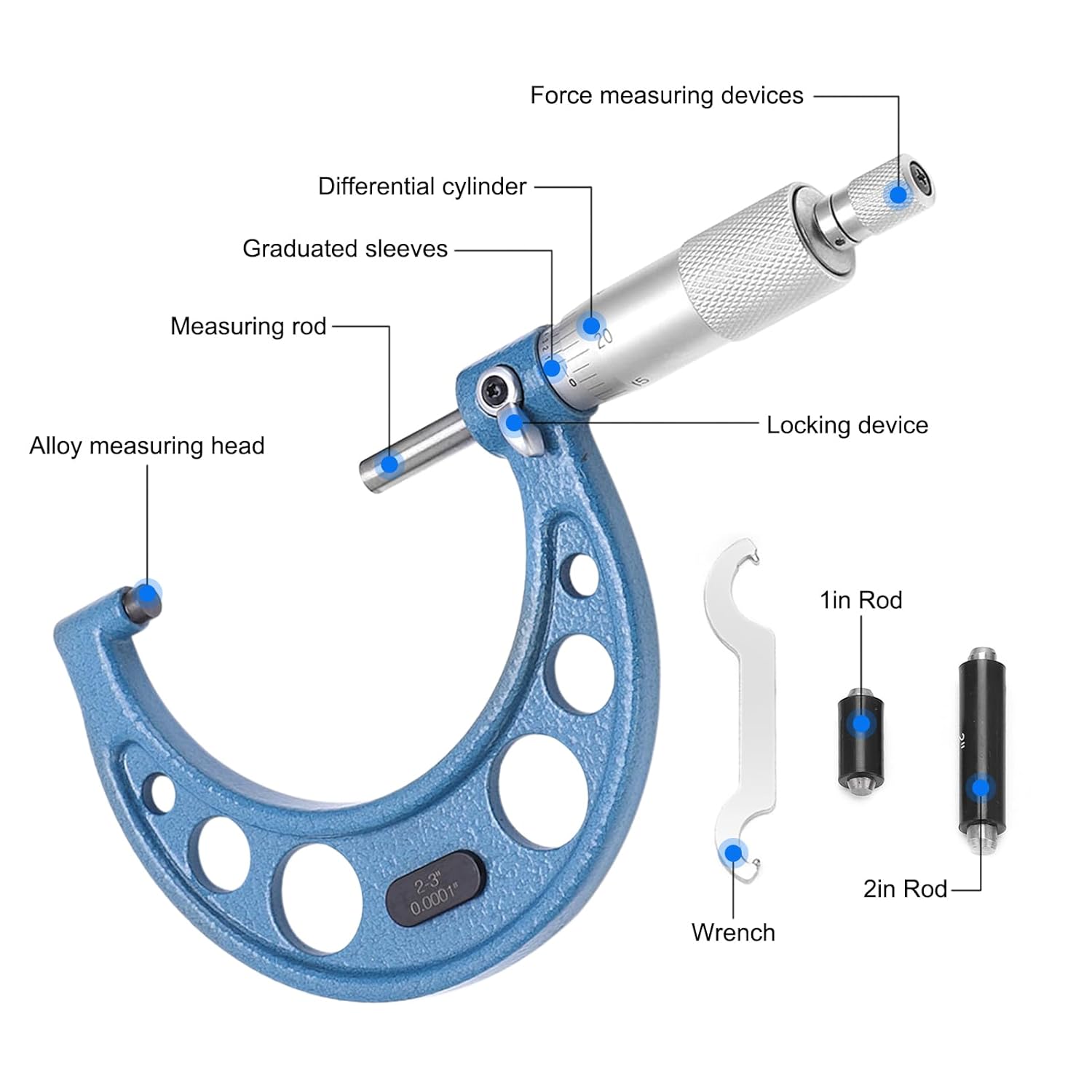 EVTSCAN 3Pcs Outside Micrometer Set, with Carbide-Tipped Measuring Faces, 0.0001 inch High Accuracy External Micrometer for Measuring Parts Dimensions Thickness Width