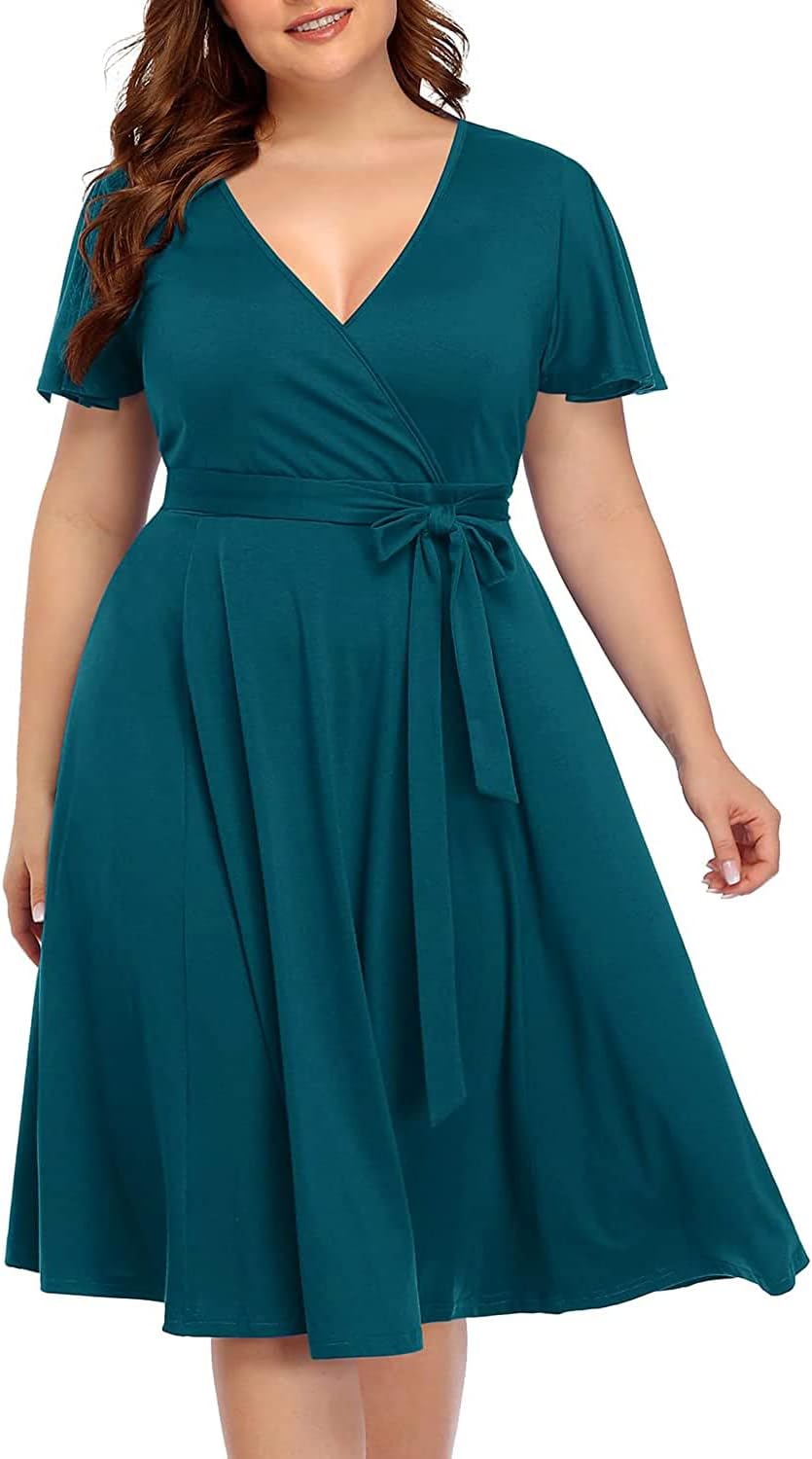 Pinup Fashion Women's V Neck Lace Chiffon Dress Wedding Guest Cocktail Dress