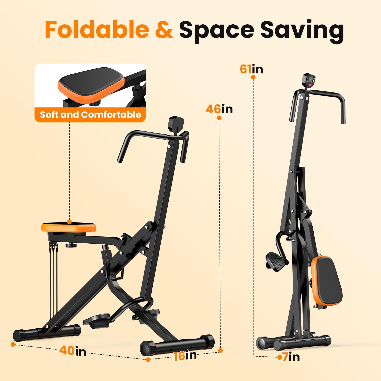 OWLSKY Squat Rowing Machine for Home Workout, Foldable Squat Assist & Row Trainer with LCD Monitor, 3 Resistance Bands, Adjustable Seat, Heavy Duty 350 lbs, Full-Body Fitness Equipment