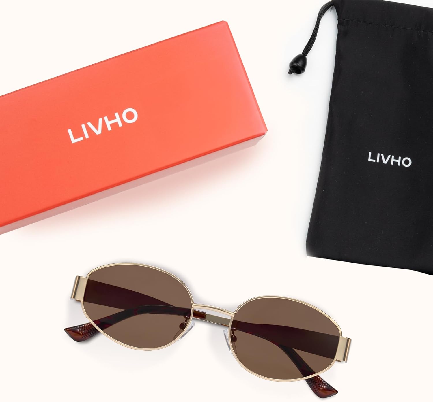 livho Retro Polarized Sunglasses - UV400 Protection, Oval Shape, Metal Frames - Matching Soft Case Inlcuded - Image 7