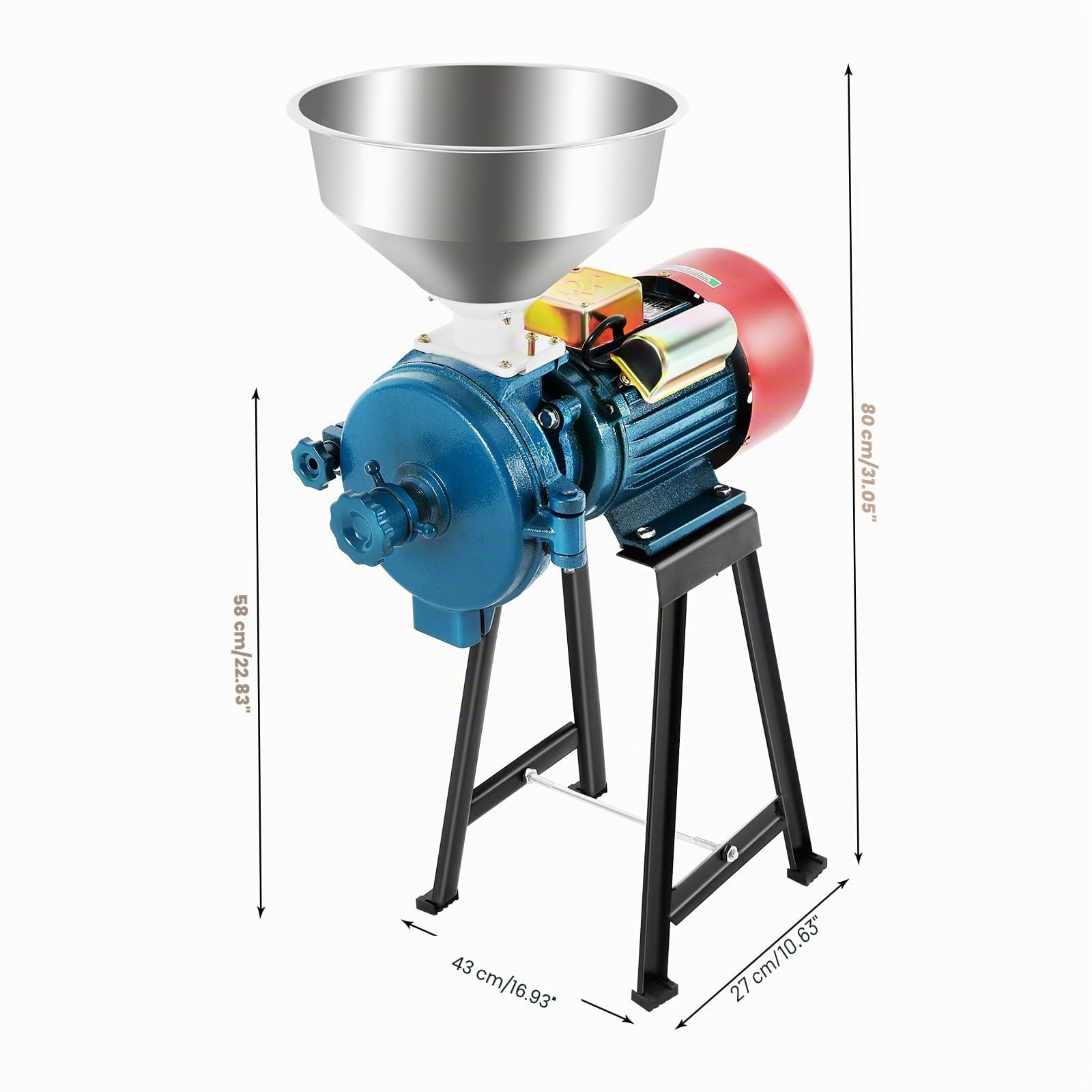 Molino eléctrico de granos,2200W Molino de grano 1400 RPM de alta eficiencia abrasivo con 1 embudo Molino de harina de trigo seco, para cereales, maíz, pajita