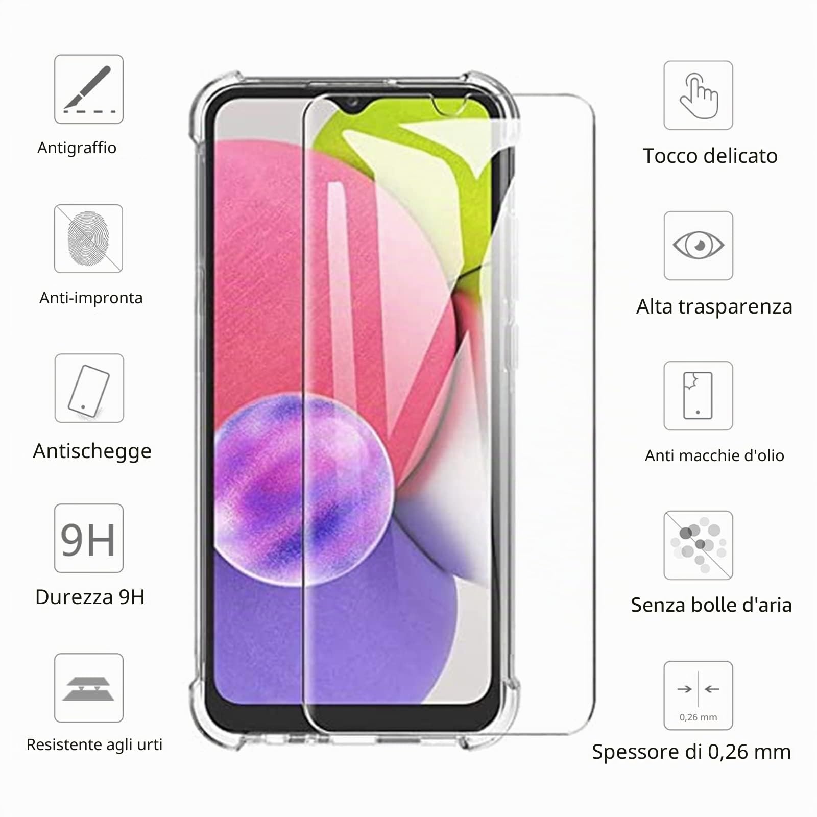 Nero+Telaio Schermo per Samsung Galaxy A03s SM-A037G LCD Display Touch Screen Digitizer Ricambio Assembly con Utensili Inclusi E per Galaxy A03s SM-A037G Vetro temperato