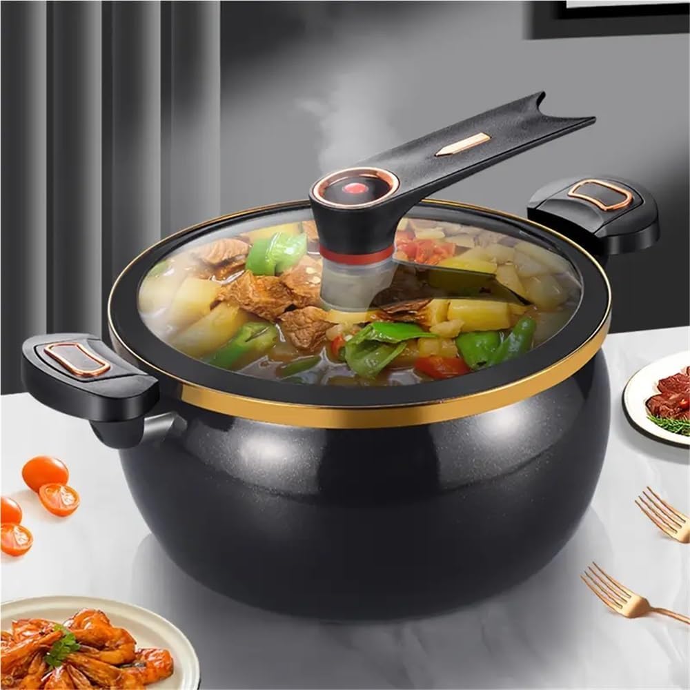 Cooking pot Pressure Cooker 6QT,cooking pot Soup Pot hot pot Stock Pot Save 70% Cooking Time，with Food-Grade Body Rotating Lock/Unlocking Lid System(Black)