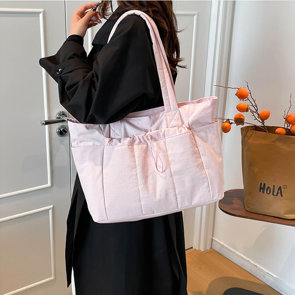 Geelyda Puffer Tote Bag with Cup Holder & Laptop Compartment & Trolley Sleeve for Travel, Work, Nurse, Teacher, Women