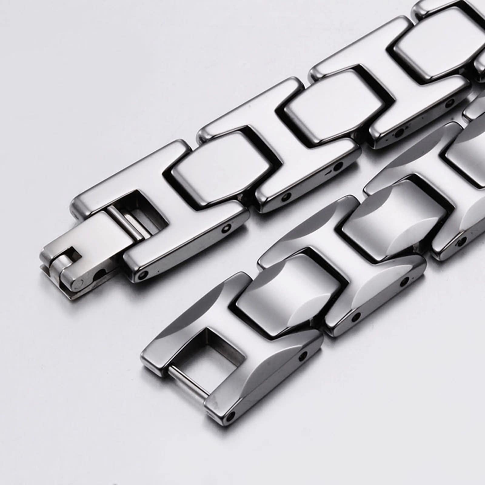 Metalowe bransoletki dla mężczyzn, biżuteria ze stali nierdzewnej dla mężczyzn bransoletka magnetyczna srebrna stal nierdzewna 205 x 11 mm