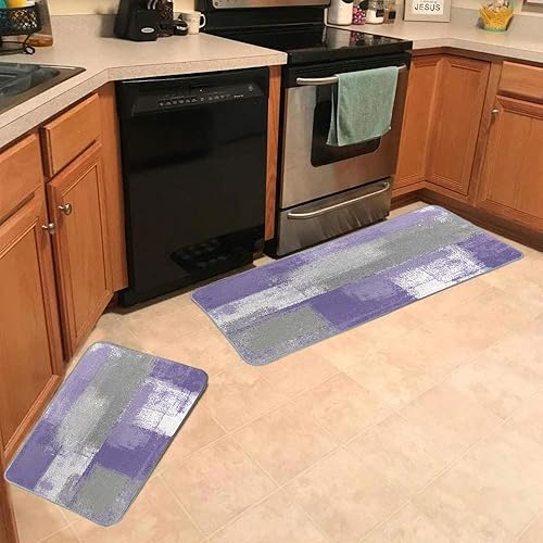 Vista 264 de TOMWISH - Tapetes de cocina para piso, color turquesa, gris, abstracto, pintura artística, 17 x 48 + 17 x 24 pulgadas, juego de alfombras de cocina