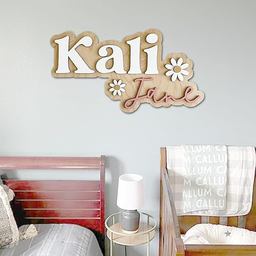 Miniatura 5 de Letrero de madera personalizado con nombre para cuarto de bebé, decoración de pared de habitación de bebé con margaritas, placa de nombre para