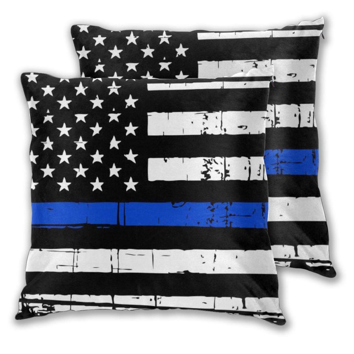 Blue Lives Matter American Flag 2-Piece Cotton Pillow Cover Set, 18 x 18 inches, Zipper Closure, Home Decor