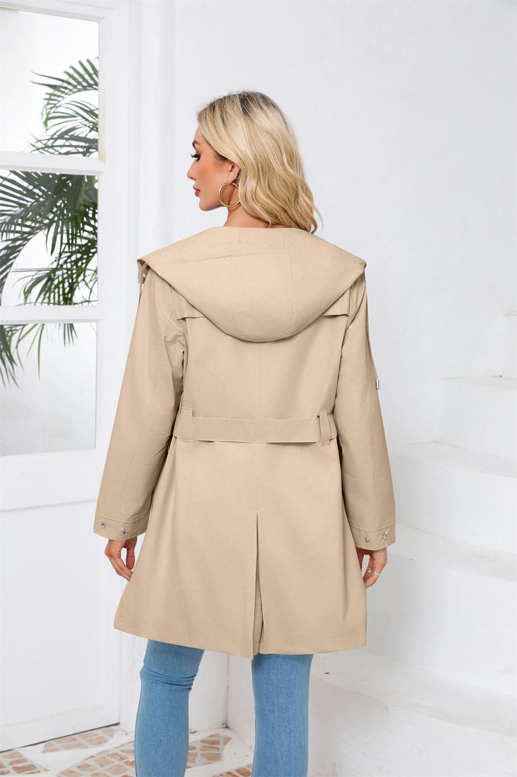 Donne Cappotto Primavera Autunno Donna Lunga Giacca a Vento Impermeabile all'aperto con Cappuccio Giacca Donna Casual Cappotti Monopetto