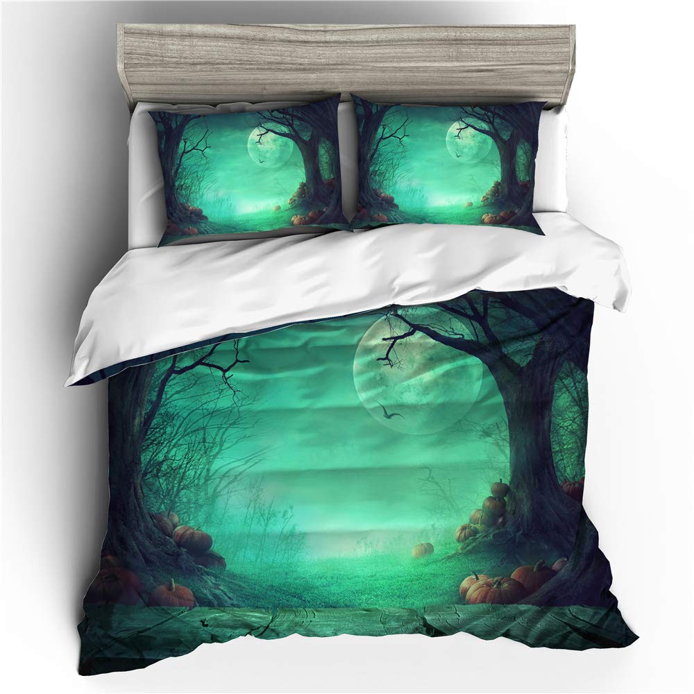 Odot Grave 3D Halloween Bedding Duvet Cover Set, Bedding Easy Care Microfiber Anti-Allergic Soft & Smooth With Pillow Cases Duvet Cover Pillowcases (Single 3Pcs-135X200cm,)