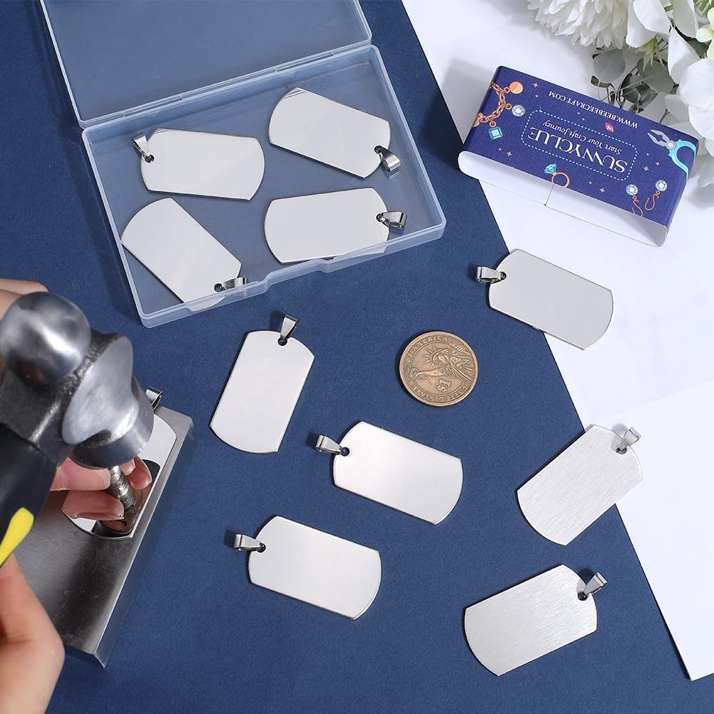 SUNNYCLUE 1 Box 18Pcs Stainless Steel Stamping Charms Blank Metal Stamping Charms Rectangle Blanks Engraving Military Dog Tag Charm for Jewelry Making Charms DIY Craft Keychain Bracelet Earring Adults - Image 3