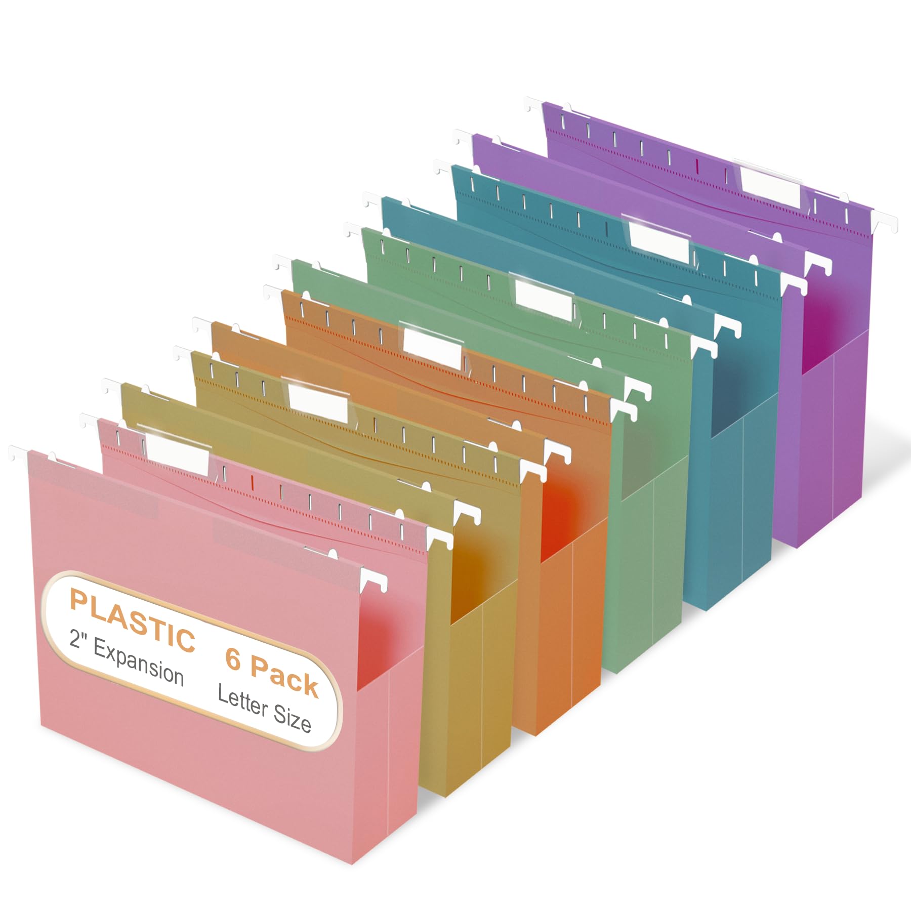 6 Pack Plastic Hanging File Folders Letter Size 2-Inch Expansion