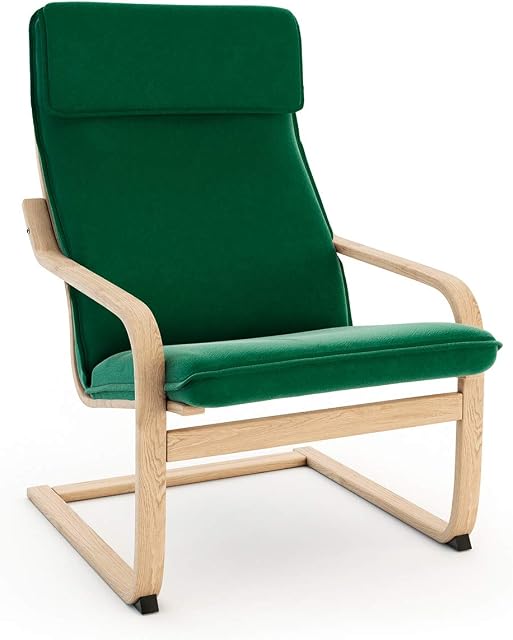 Vinylla Armchair Replacement Cover Compatible with Ikea Poang (Cushion Design 1, Velvet - Green)