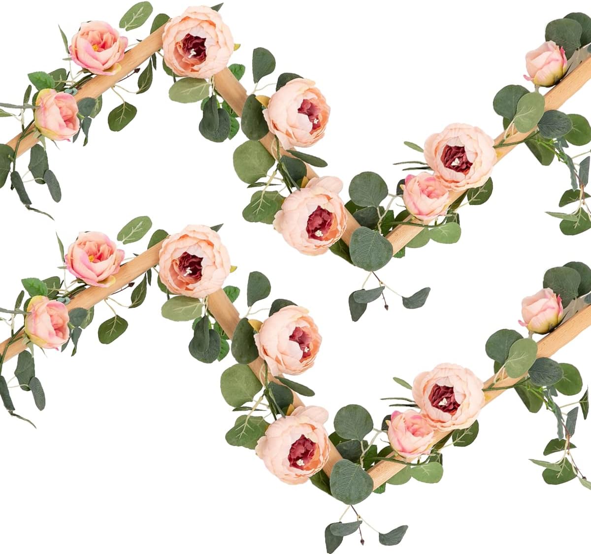 Floweroyal 2 Pack Artificial Flower Garlands 11.2FT Eucalyptus Garlands with Flowers 8 Head