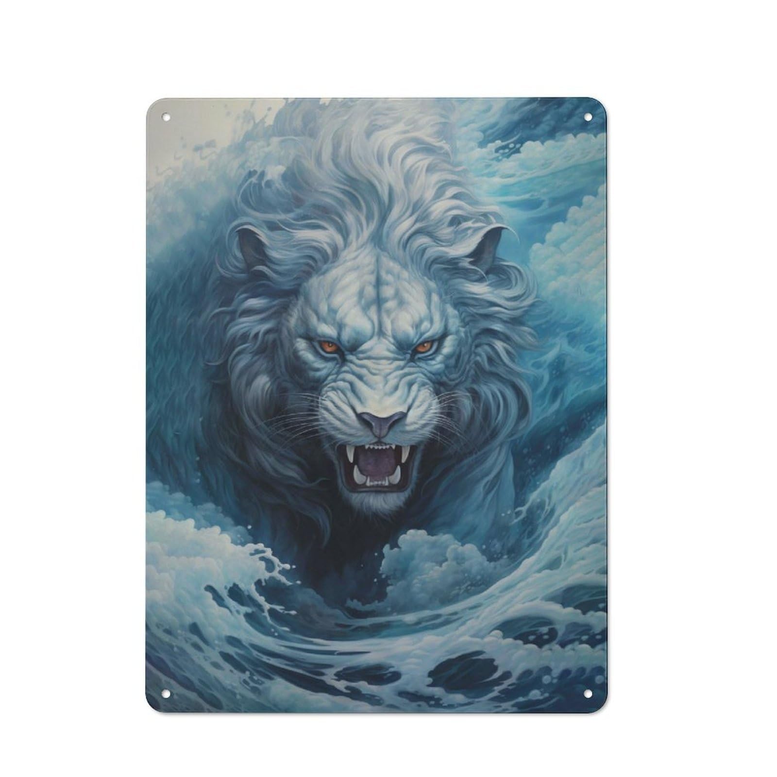 Junmoney Lion Waves Japanese Rustic Metal Sign 40X30cm, Country Vintage Country Wall Plaque For Cottage, Kitchen, Hallway Or Breakfast Nook