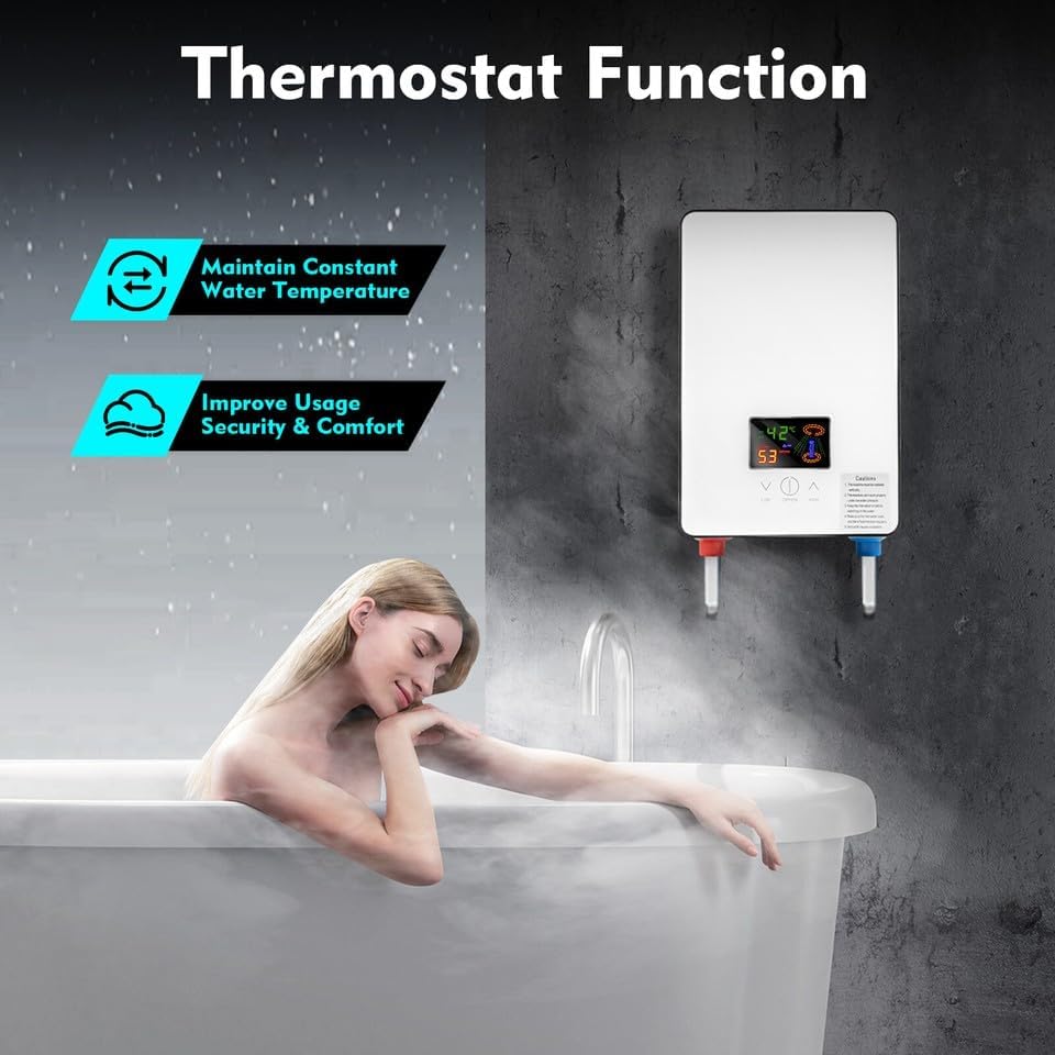 Tankless Electric Water Heater 4500W 110V Instant Hot Water System, High-Flow Point-of-Use Heater with Touch Screen & Shower Head, Wall-Mounted Design with Bottom Connections for Bathroom, RV, Salon