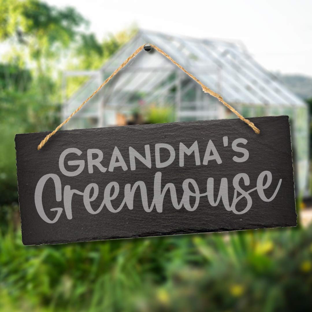Stukk Natural Engraved Slate Stone Plaque Grandma's Greenhouse Hanging Gardening Outdoor Sign Gift, 30X12cm