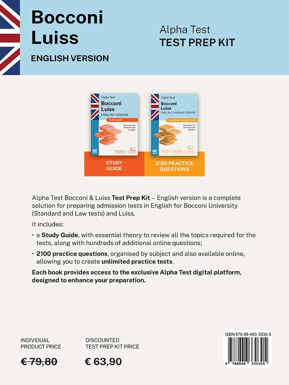 Alpha Test Bocconi Luiss. English version 2026-2027. Test prep kit. For university admission tests. Digital platform and online simulator included. Con espansione online