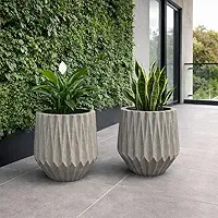 Kit 2 Vaso Decorativo Polietileno Origami Planta Jardim Casa (Cinza)