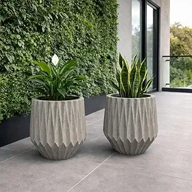 Kit 2 Vaso Decorativo Polietileno Origami Planta Jardim Casa (Cinza)