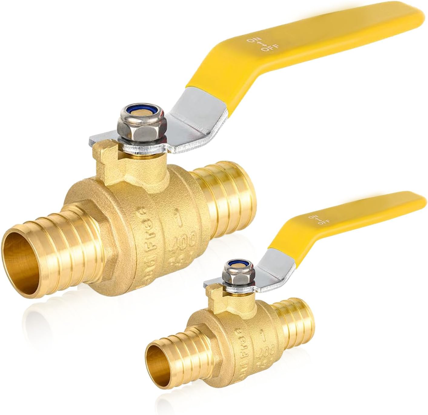HeSun 5-PCs PEX Ball Valves, 1-Inch Brass Crimp Pex Valve for Hot and Cold Water, 1/4 Turn Full Port Shut-off, ASTM F1807, Yellow