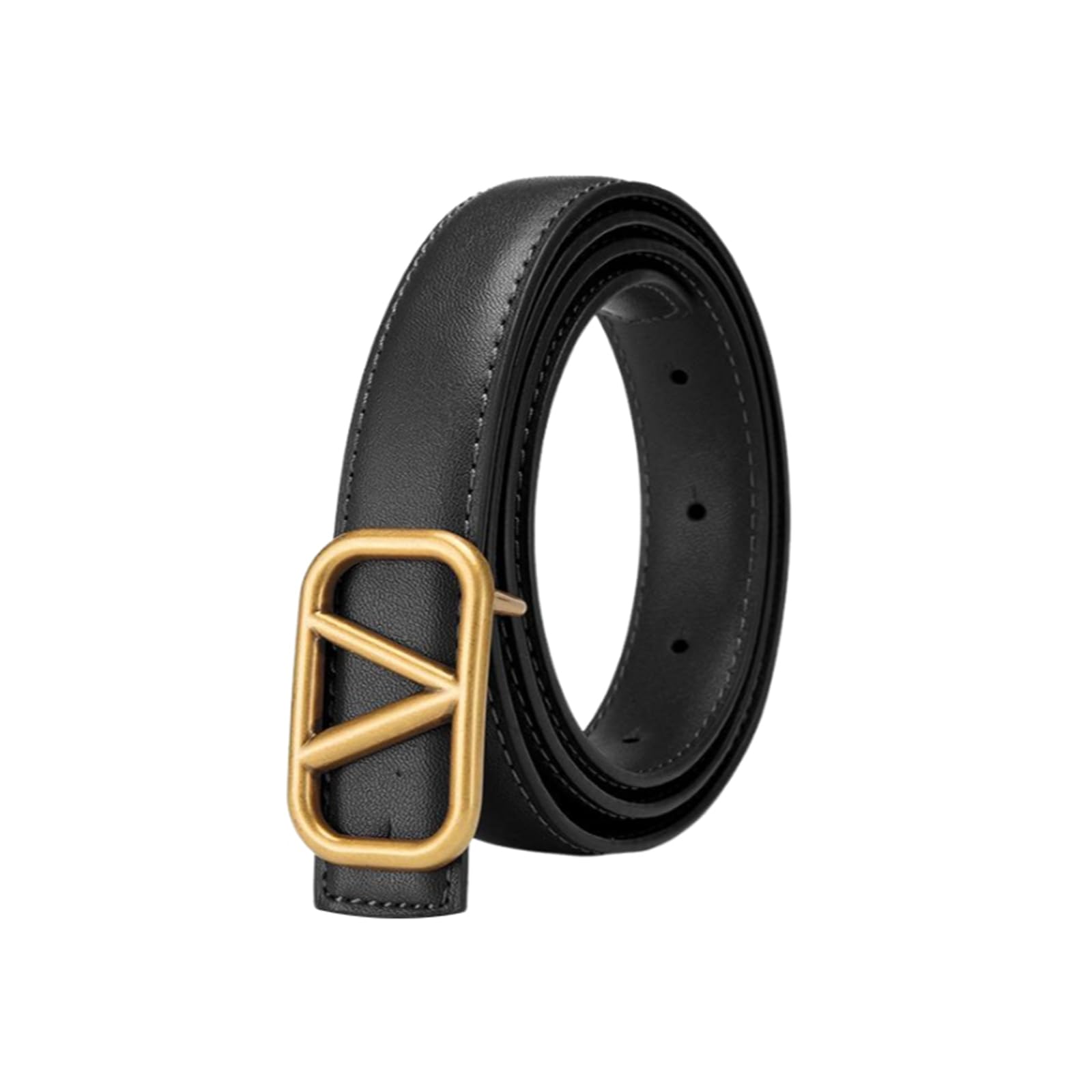 Torehueju Women's Black 105Cm Pin Buckle Cowhide Thin Belt For Dresses, Skirts, Shorts