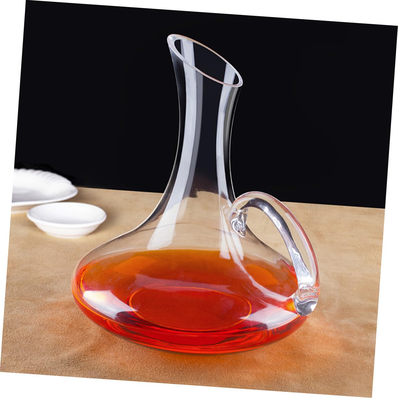 Carafe à Vin en Verre avec Poignée, Distributeur Décoratif pour Maison | Verre sans Plomb, Incision Arrondie, Usage Bar ou Table, Pièce Unique, pour Vin, Whisky et Fêtes