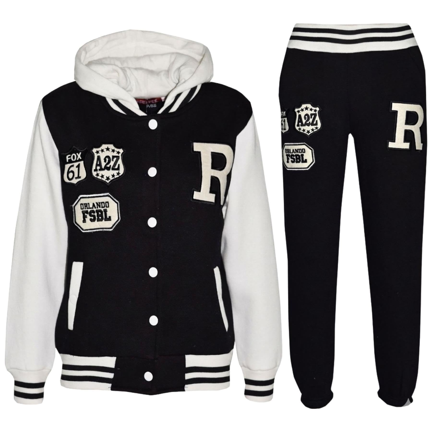 A2Z 4 Kids Baseball Trainingsanzug B.B Kapuzenpullover Mit Joggerinnen R Mode FOX Kontrast Jacke Varsity Stil Mantel Lange Sport Aktivbekleidung Outfit Set Für Kinder Mädchen Jungen Alter 2-13 Jahre