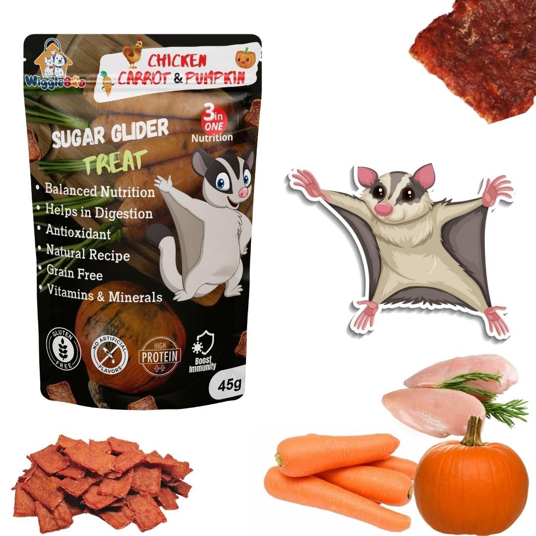WiggleBoo Chicken, Carrot & Pumpkin Sugar Glider Treat | Protein Rich | Natural Detoxifier | Crunchy Food Snack | 45g