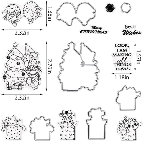 Miniatura 2 de Troqueles de corte de Navidad con sellos transparentes, regalos de árbol de Navidad, troqueles y troqueles para hacer tarjetas, palabras, troqueles