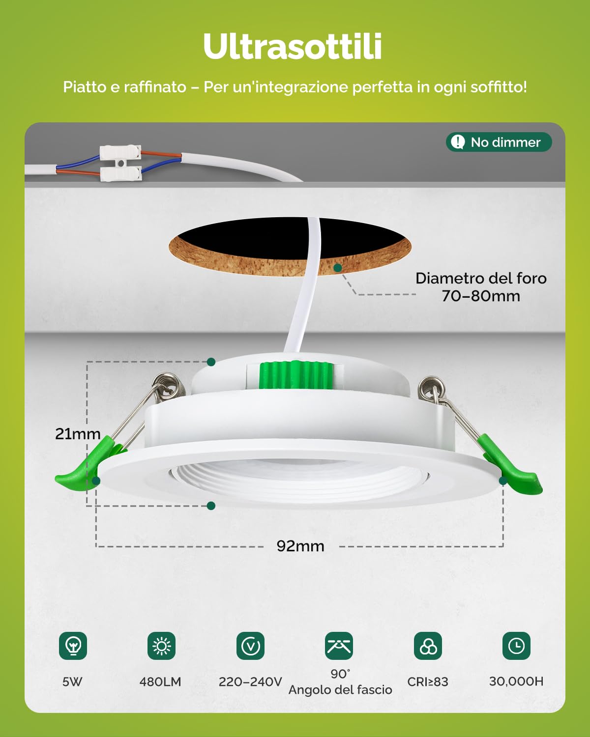 Fondiiz Faretti Led da Incasso per Cartongesso Orientabili, 5W 480LM Faretto led Regolabile Caldo 2700K Neutro 4500K Freddo 6000K, IP44 Luci da Soffitto Interno Ultrasottili, Foro Ø70-80mm, Set di 12