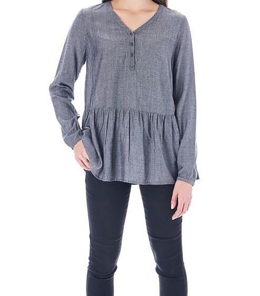 G.H. Bass & Co.Women's Ruffle Woven Blouse, Blue, XL