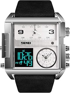 SKMEI Men's Digital Sports Watch, LED Square Large Face Analog Quartz Wrist Watch with Multi-Time Zone Waterproof Stopwatch