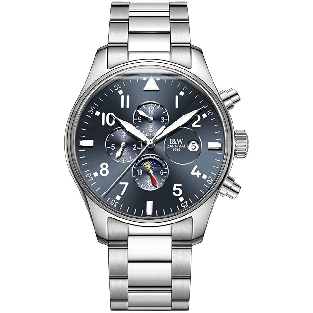 MASTOP Herren-Armbanduhr, mechanisch, hochwertig, Business-Stil, Edelstahlband, Saphir, leuchtend, klassisch, Kalenderfenster, wasserdicht, analoge Uhr