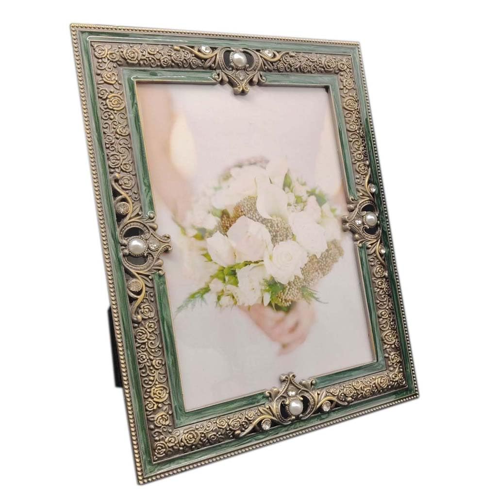 ZXWSTORE Metal European Style Photo Frame, Lightweight Home Countertop Photo Frame, Antique Bronze+green