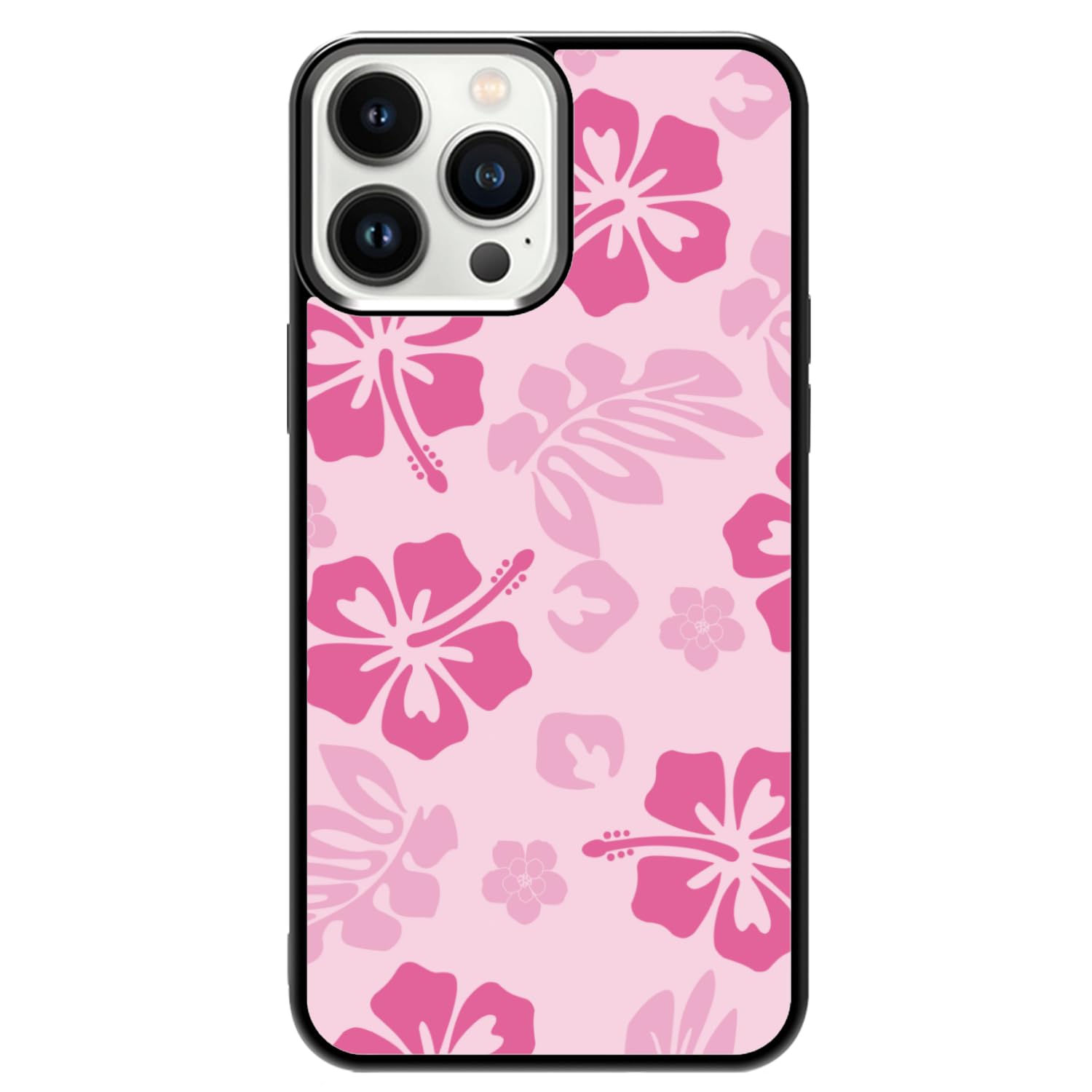 FANXI Pink Hibiscus Phone Case Compatible with iPhone 14 Pro Max 6.7 Inch - Shockproof Protective TPU Cute Flower Printed Phone Case Designed for