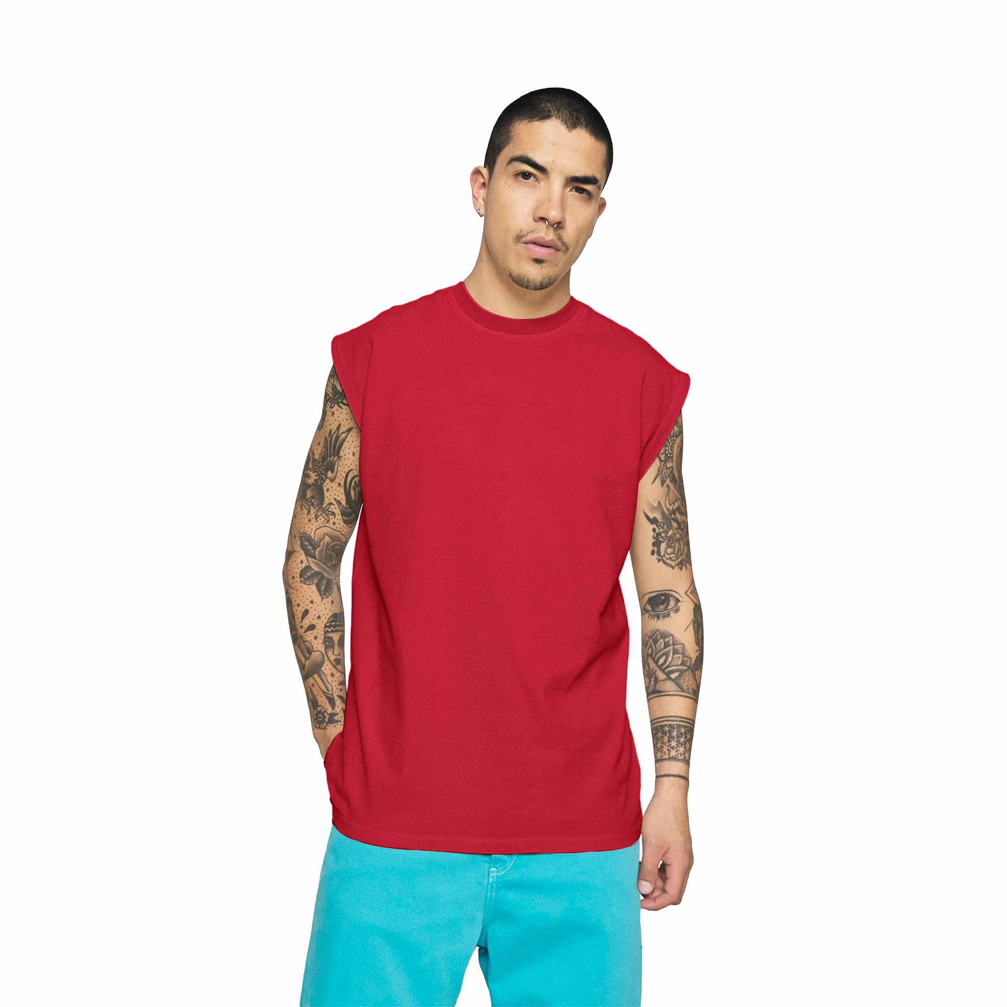 NOTWILDMen's Plain Bio wash Cotton Sleeveless Gym Tank Tops Tshirt