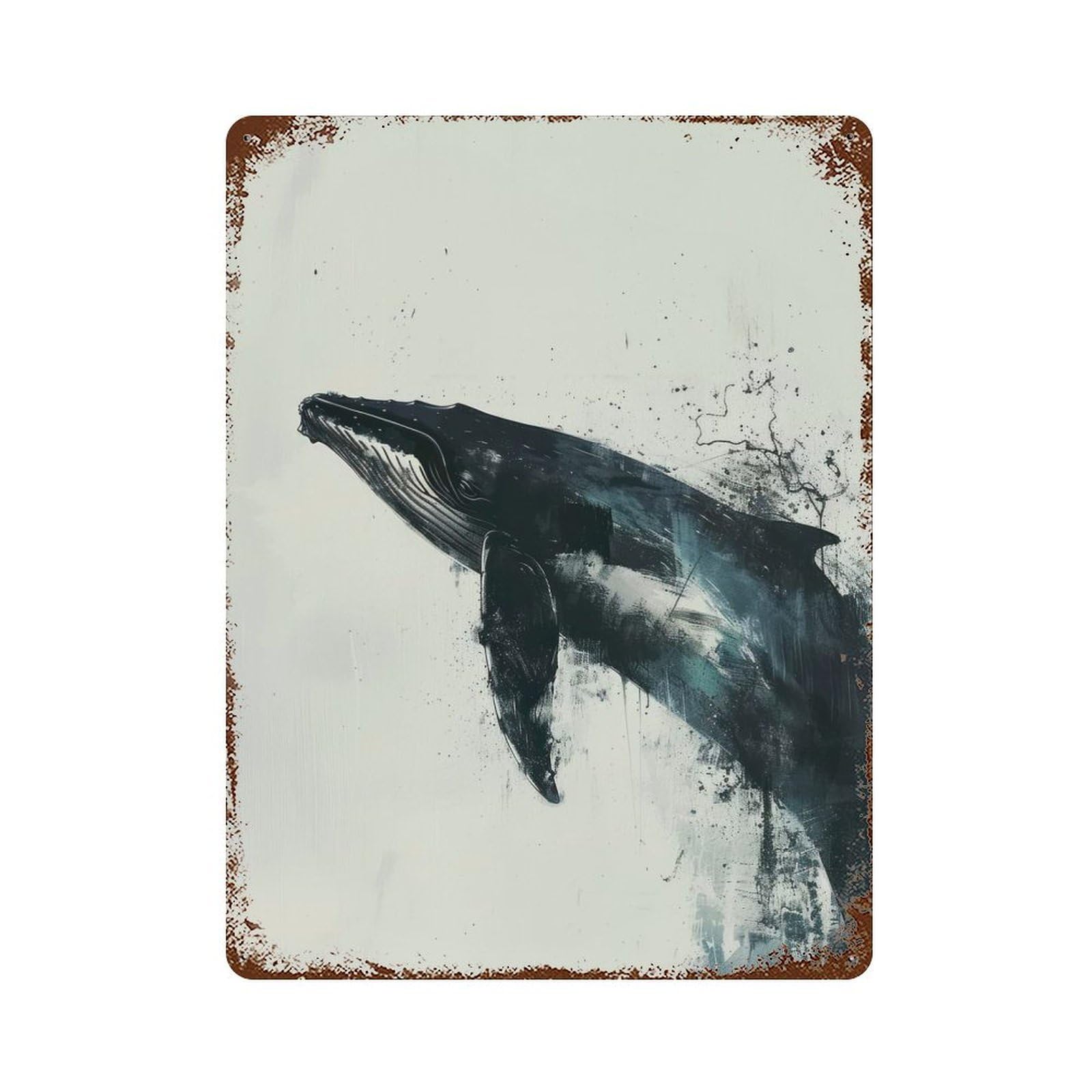 Whale Painting Rusty Metal Tin Sign 15.7"x11.8", Industrial Home Decor for Garage, Pub Or Kitchen