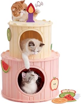 2-Story Cat House for Indoor Cats, Multi-Cat Felt Cat Condo | Scratch Resistant, Roomy Cave for Large Cats, Supports Cats up to 22 Lbs, Sturdy Covered Hideaway for Multi-Cat Households