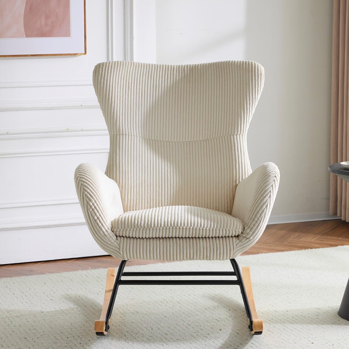 HOMIFAB Rocking-Chair Velours côtelé Beige Béa