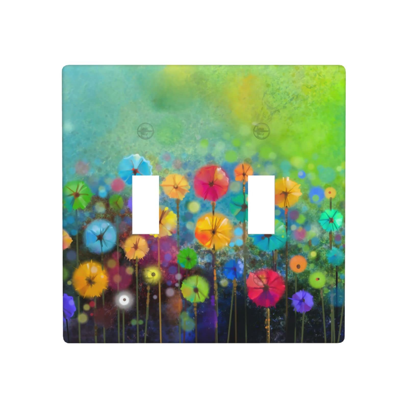 Green Nature Flowers Cute Decorative Double Toggle Light Switch Cover Wall Plate 2 Gang for Women Room Kitchen Bedroom Decorate Bathroom Standard Size