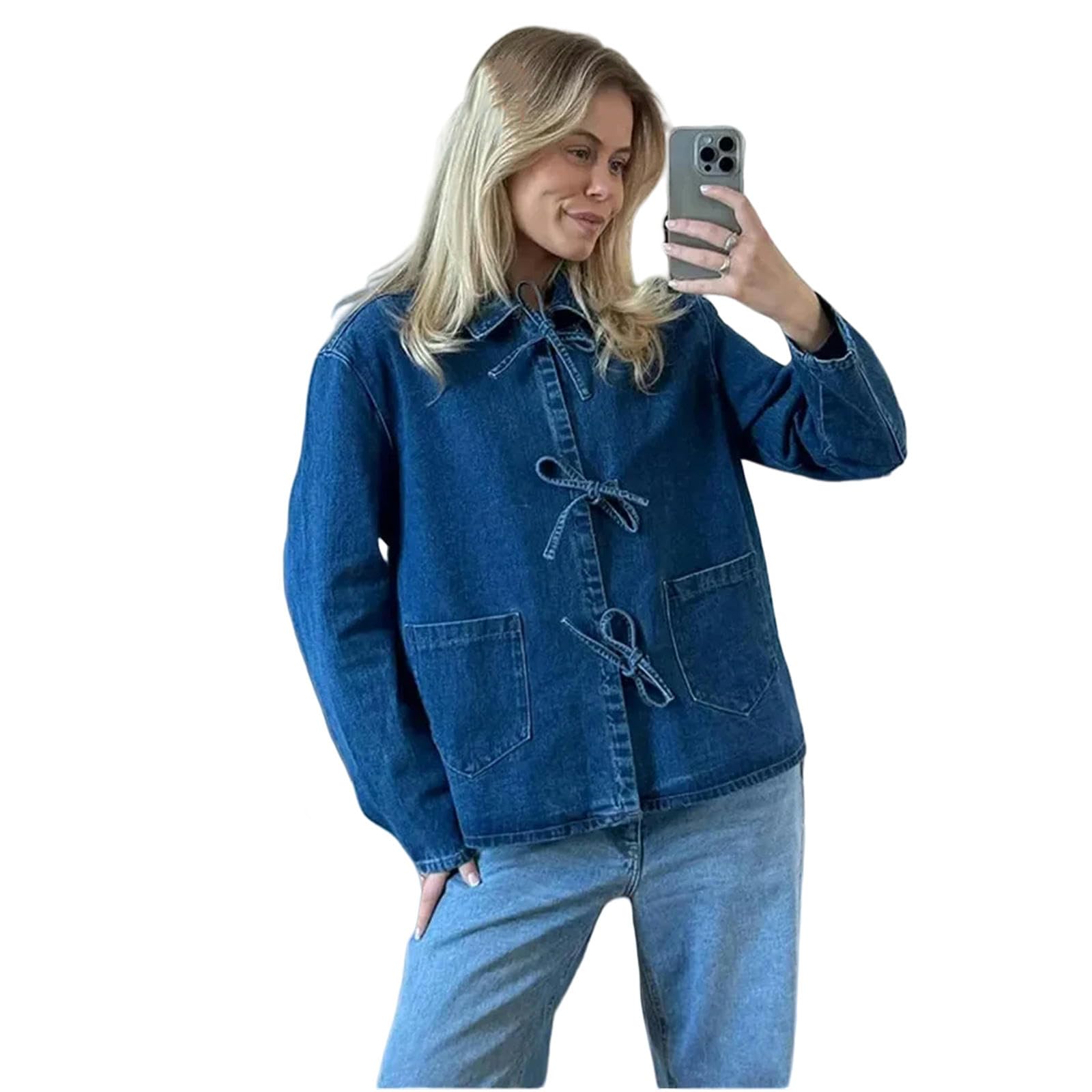 Giacca Uomo Scialgola in Fila Denim Donne Donne Causali A Tasca A Maniche Lunghe Curse A Corto di Camicette Sciolte