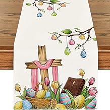 Morbuy Tischläufer Modern, Saisonnal Abwaschbar Leinenoptik Küche Esstisch Tisch Dekoration Drinnen Table Runner Ostern Urlaub Party Dekor Esszimmer Küchentisch (Weiß,33x120cm)