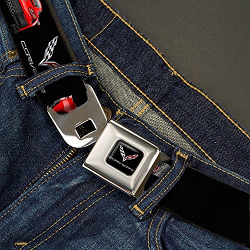 Buckle-Down Seatbelt Belt - C7 Logo/Red C7 Side/Front/Rear Views Black - 1.0" Wide - 20-36 Inches in Length2