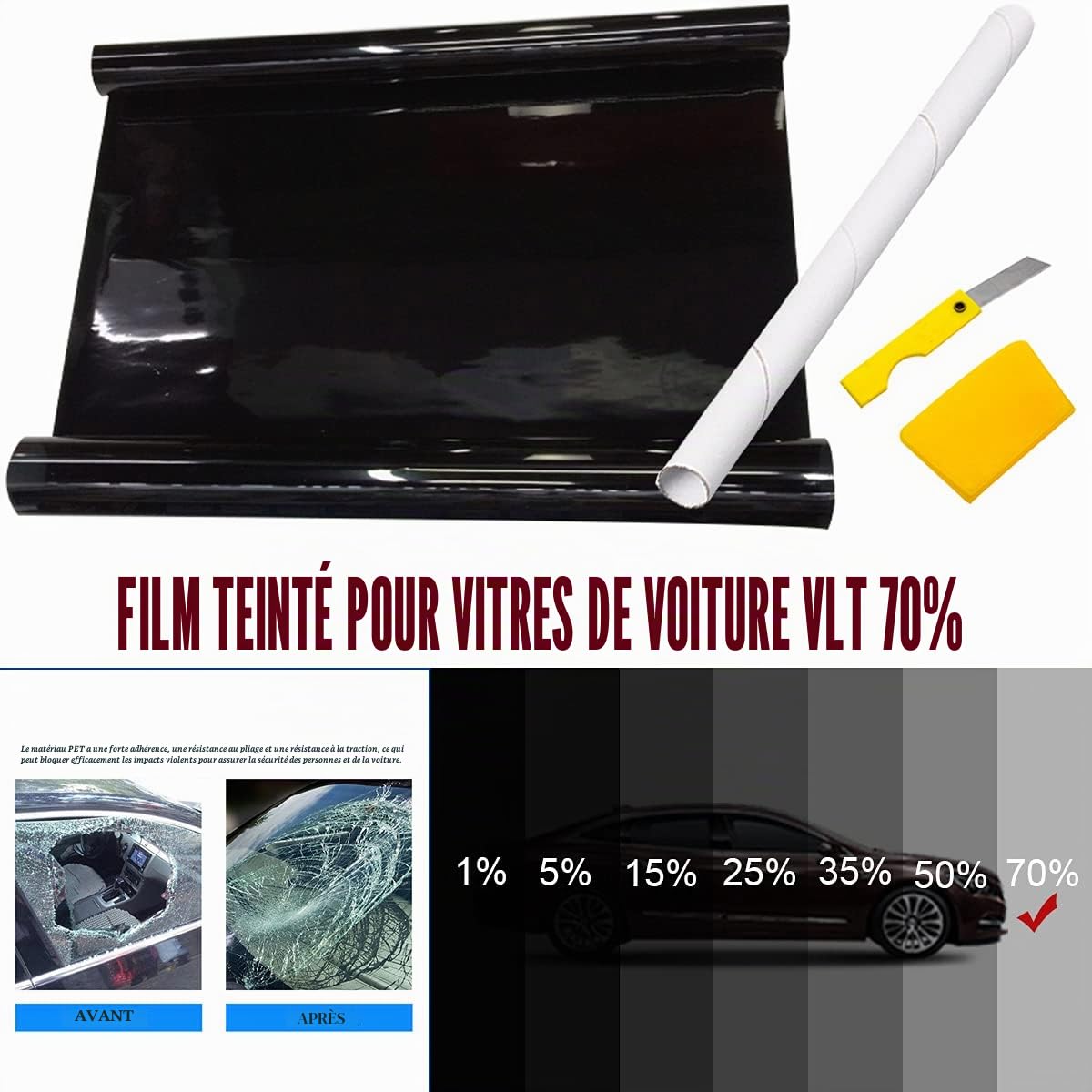 Film de fenêtre de voiture Baceyong, rouleau teinté de fenêtre de voiture de confidentialité pour camping-cars 760mm*7m