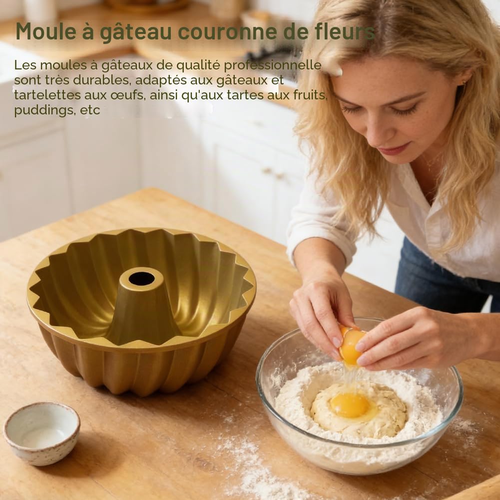 Ranjima Gugelhupf Moule à gâteau Moule à gâteau moderne antiadhésif en alliage d'aluminium Moule à gâteau enveloppé Or Moule de cuisson de haute qualité pour Gugelhupf pour mariages rassemblements