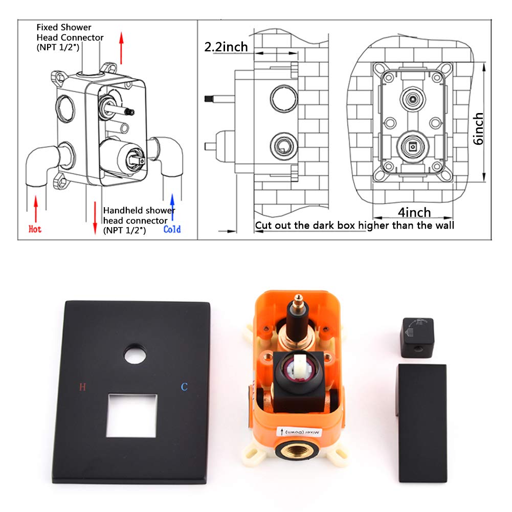 STARBATH Shower System Black Ceiling Mounted with 12 Inch Rain Shower