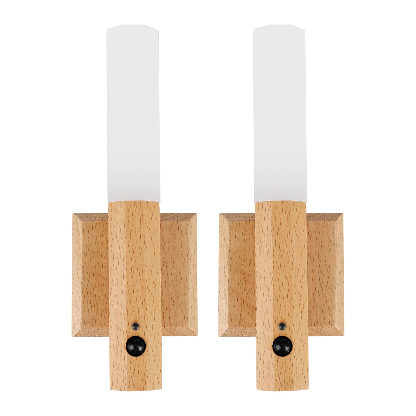 WingFly Magnetyczna lampa ścienna, bezprzewodowa lampka nocna z czujnikiem ruchu, ładowana lampka nocna, montowana na ścianie, drewniana latarka, do sypialni, korytarza, schodów, pokoju dziecięcego (białe drewno jesionowe, 2 szt.)