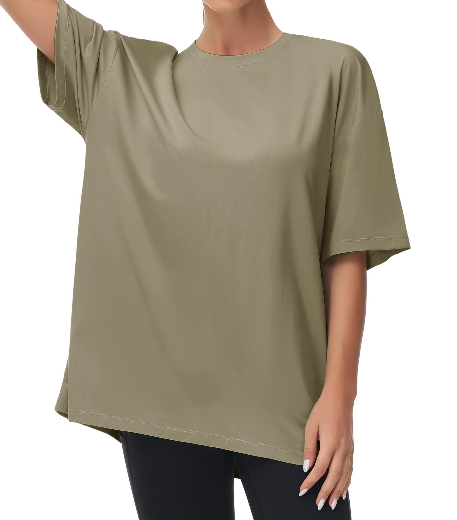 THE GYM PEOPLE Damen Kurzärmeliges mit Rundhalsausschnitt Übergroße T-Shirts Basic Baumwolle Shirts