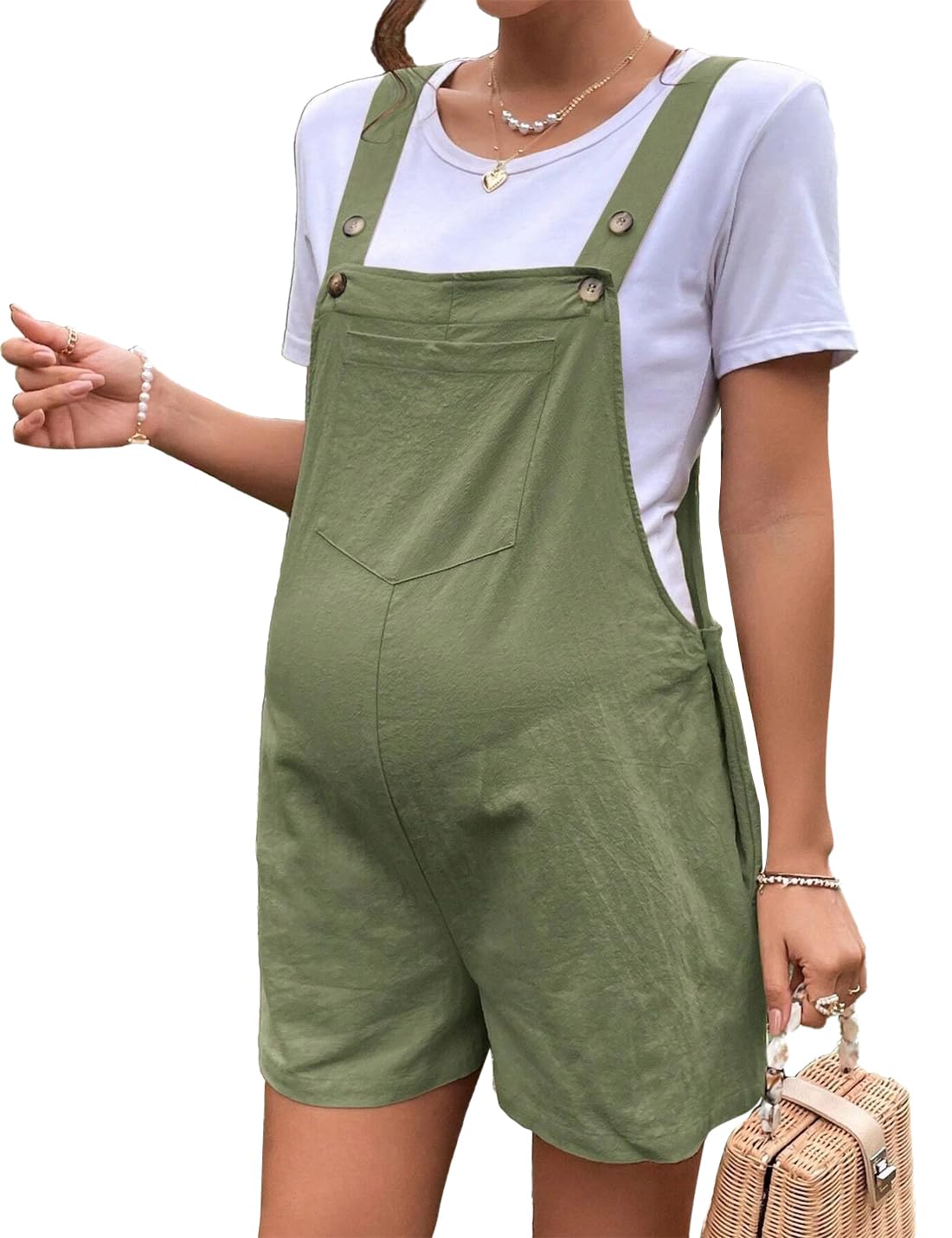 Sukany Pantaloncini da donna premaman casual in gravidanza tuta con cinturino regolabile senza maniche corto pagliaccetto pantaloncini